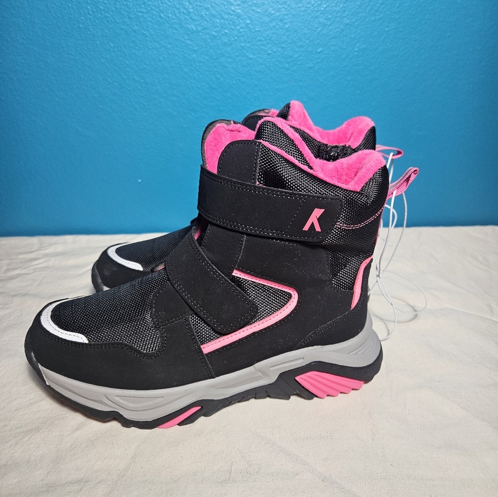 K KomForme Kids Snow Boots Girls Ankle Winter shoes, Warm Fur Lined SZ 4